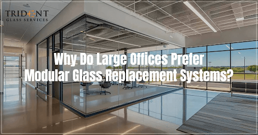 Modern glass partition systems in a large office