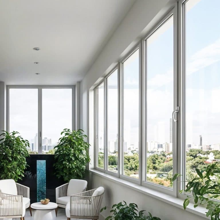Modern double glazed windows in a bright residential living room with natural light